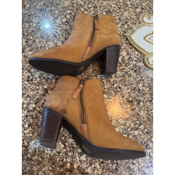 Mia Maddock Tan Faux Suede Leather Ankle Boots Zip Up Heeled Booties Size 6M - Picture 6 of 14